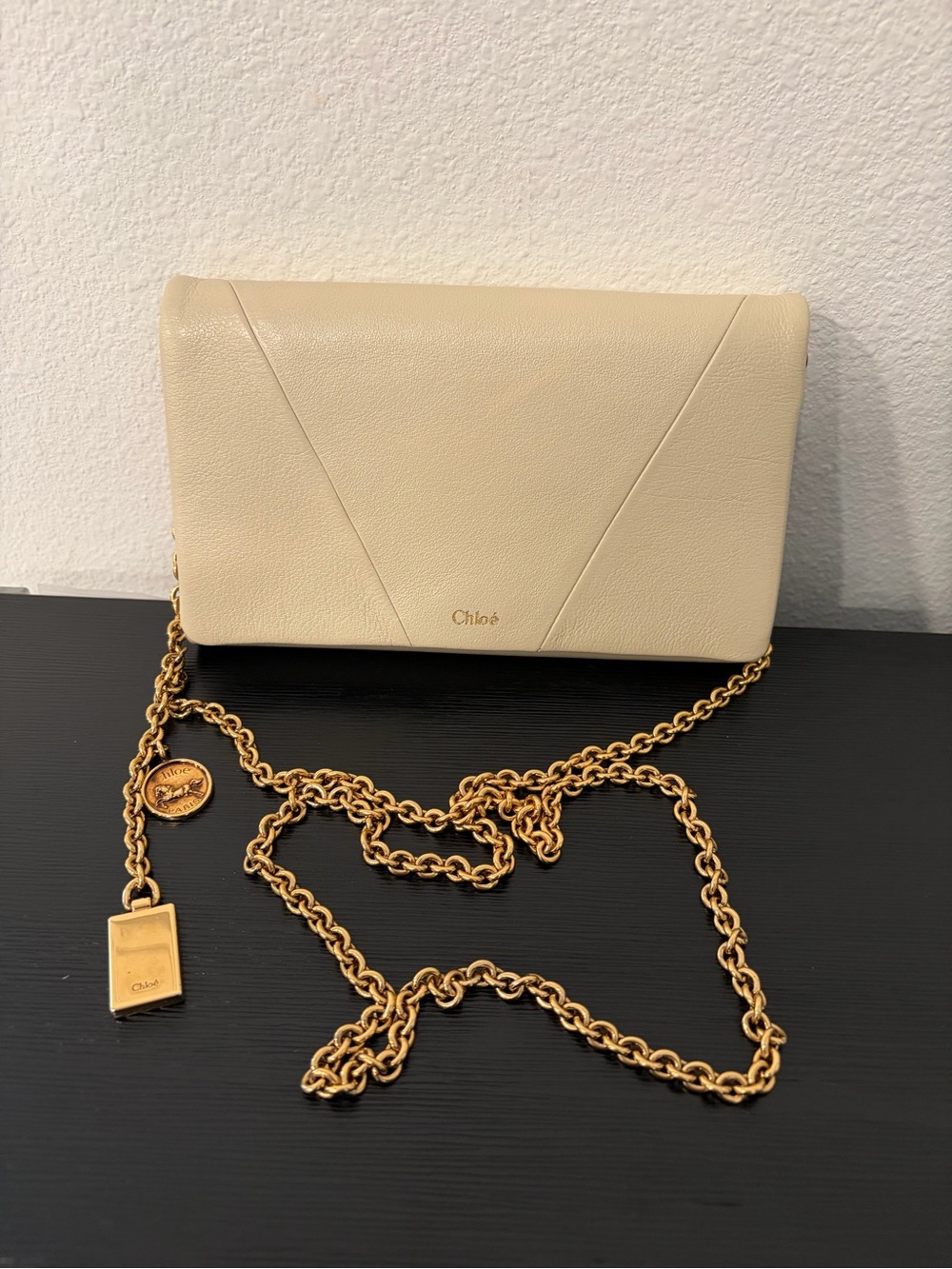 Chloe Spin Flap cross body bag in light beige